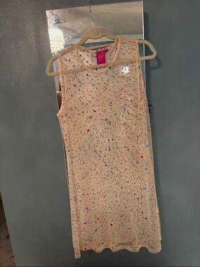 QUEEN OF SPARKLES Nude Beaded Sheer Sleeveless Dress